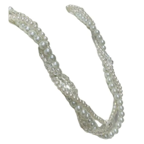 Vintage Twisted Braided Graduated White Faux Pearl Layered Beaded Necklace 17” - Picture 4 of 7